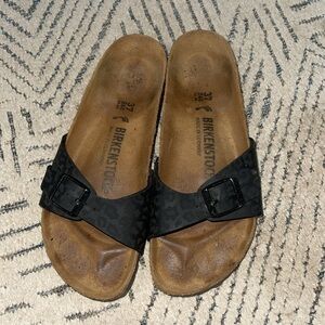 Birkenstock Black cheetah slides